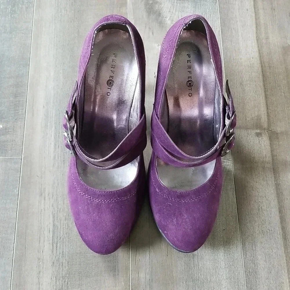 -8- Purple suede heels mary  Jane - Picture 2 of 5